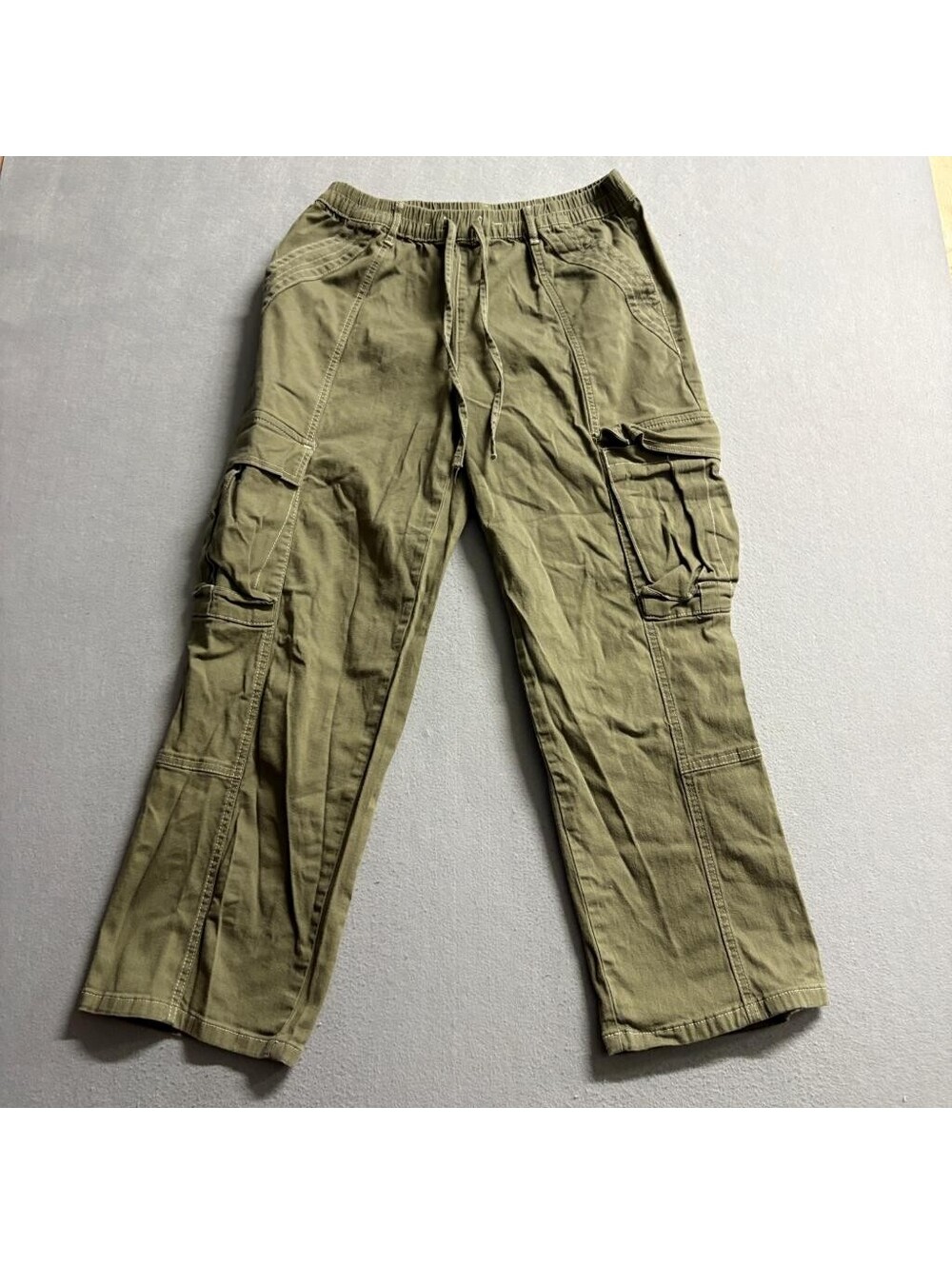 Almost Famous Cargo Pants Womens Large Green Cotton Blend Elastic Waist Utility